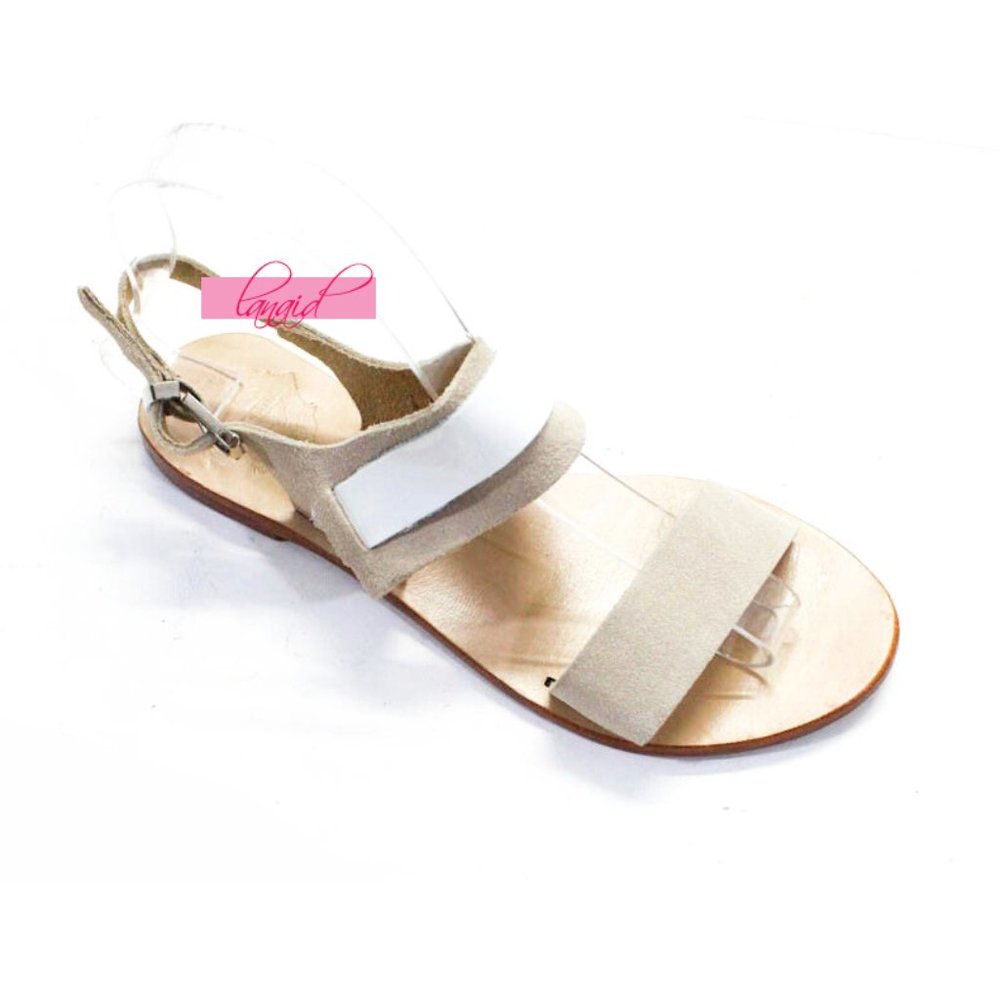 Sol Sana Suede Leather Tan Beige Camel White Strappy Buckle Flat Neutral Sandals